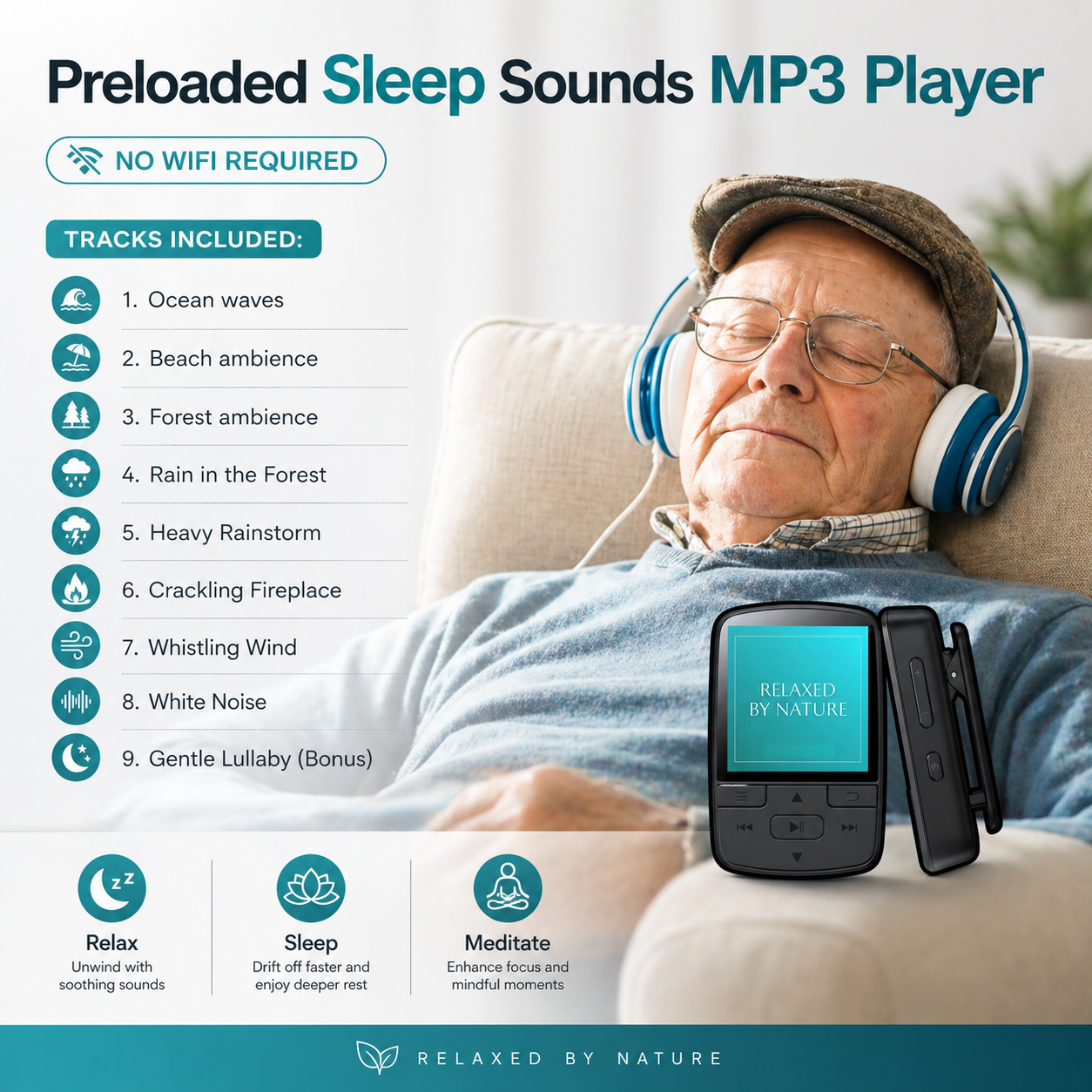 Preloaded Sleep Sounds MP3 Player for Seniors – No WiFi, Easy to Use, 64GB