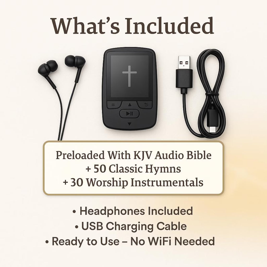 Christian MP3 Player for Seniors – Preloaded KJV Audio Bible & Hymns – Simple, No WiFi, Easy to Use